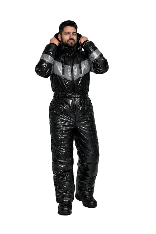 Men’s High Gloss Quilted Black Snowsuit