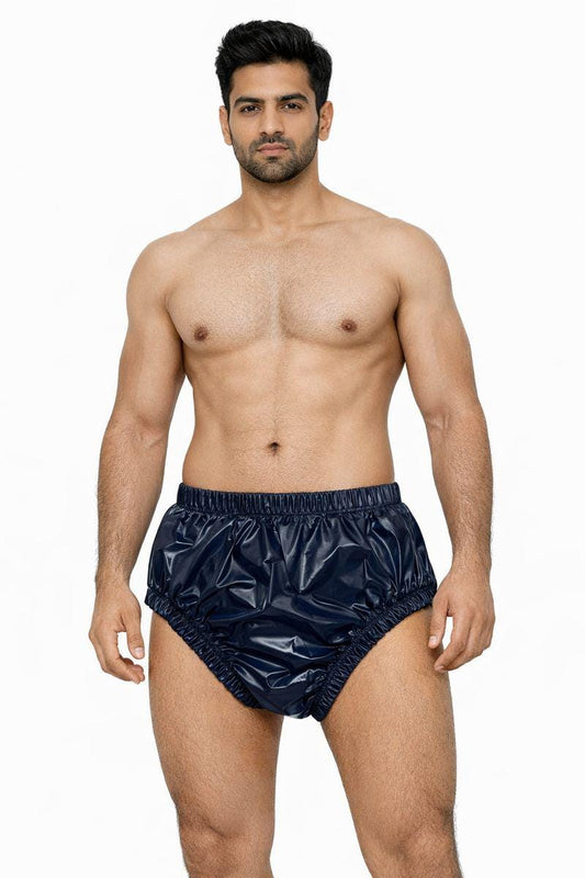 Navy Blue High Waist Shiny Nylon Briefs