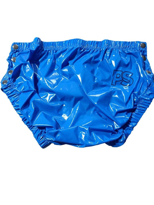 Royal Blue Shiny Nylon Briefs Adjustable Snap Side Cover