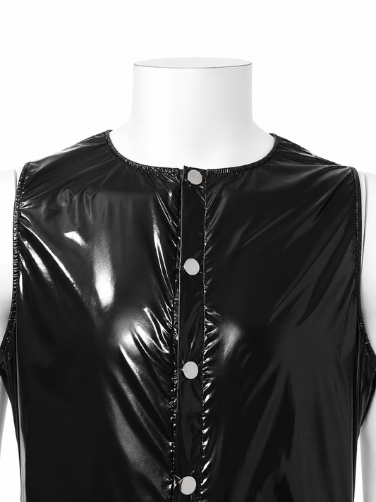 Shiny Nylon Pro Snap Button Sleeveless Romper for Men