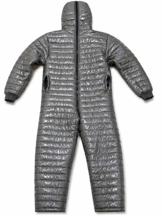Men’s Gray Shiny Nylon Puffer Snowsuit