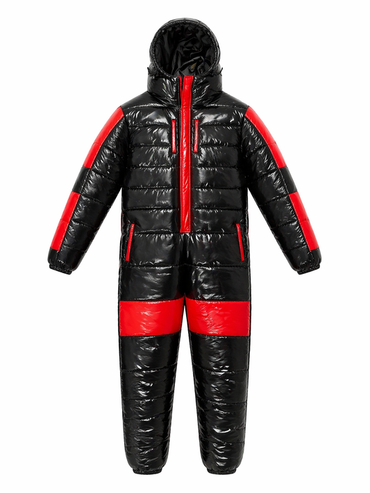 Black & Red Shiny Nylon One Piece Snowsuit