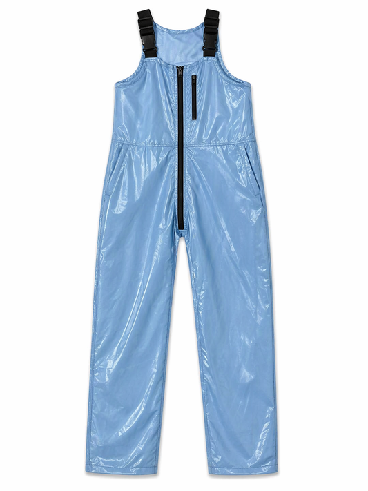 Men’s Sky Blue Shiny Nylon Ski Bib Overalls Glossy Lightweight
