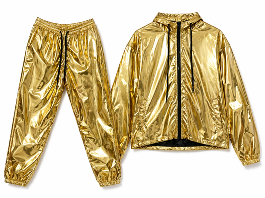 Gold Shiny Nylon Hooded Tracksuit