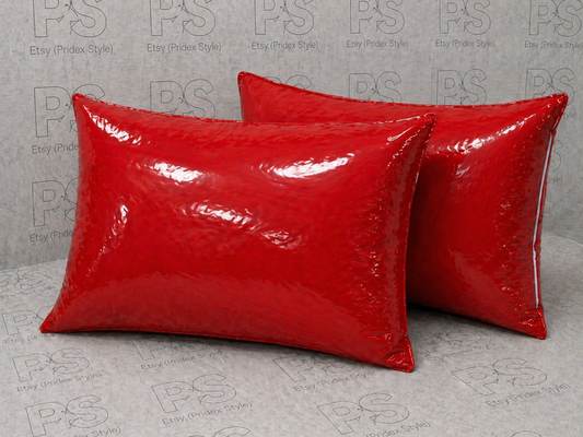 Red Shiny Nylon Pillow Cover Glossy Cushion Protector