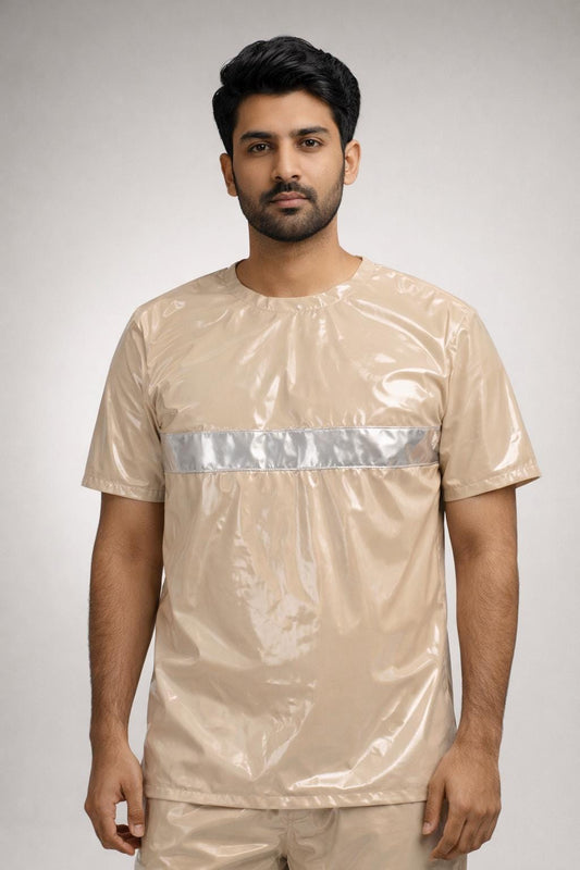Men’s Shiny Beige Nylon Short Sleeve T-Shirt