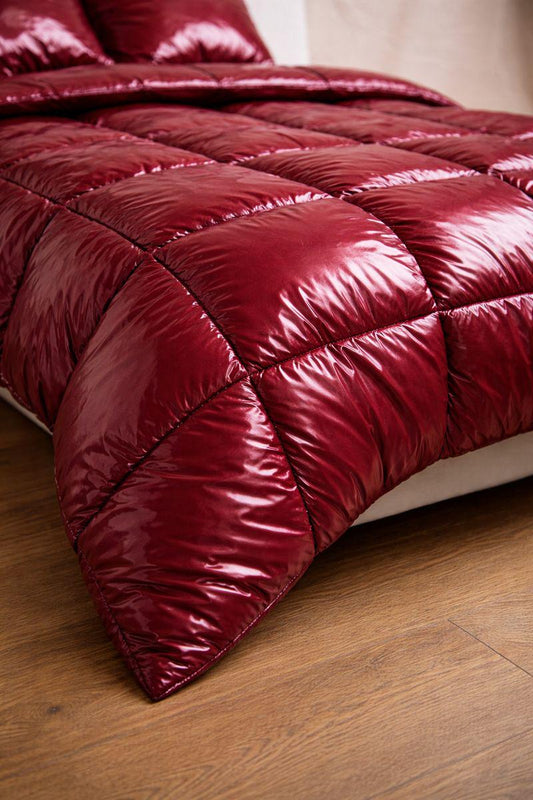 Blood Red Quilted Shiny Nylon Bedding Set