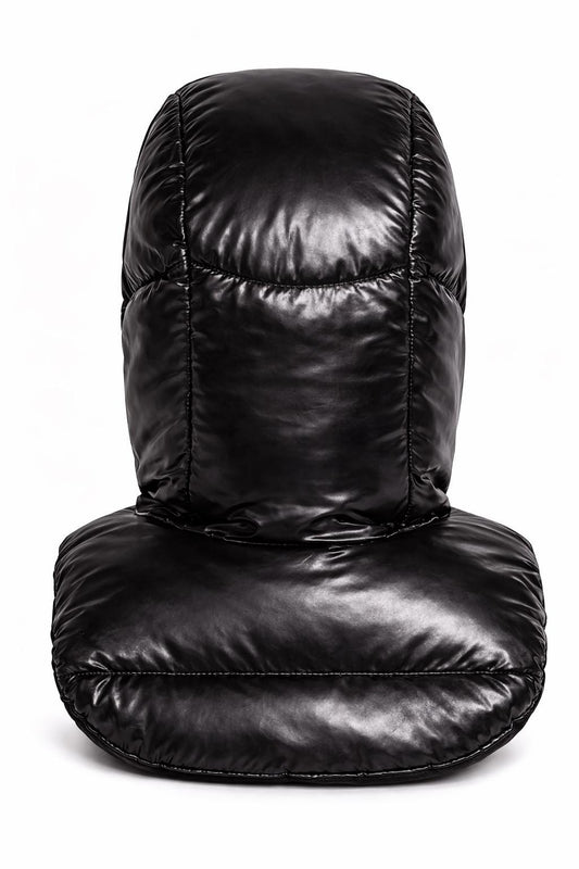 Glossy Black Puffer Neck Warmer Hood