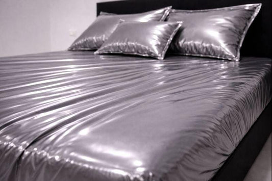 Silver Shiny Nylon Bed Sheet Set with Gloss Finish
