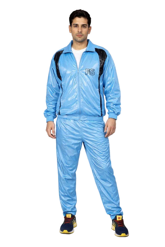 Sky Blue Shiny Nylon Rain Suit Set