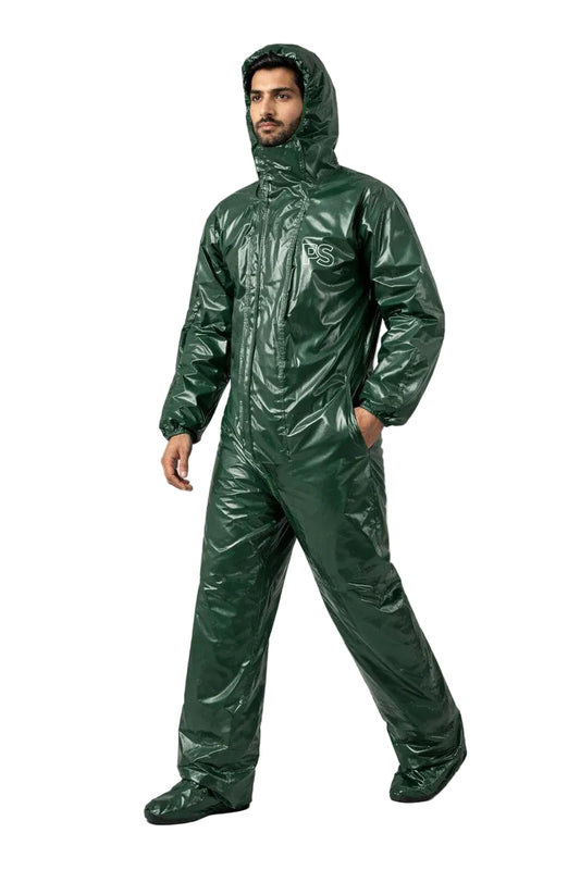 Forest Green Shiny Nylon Hooded Suit