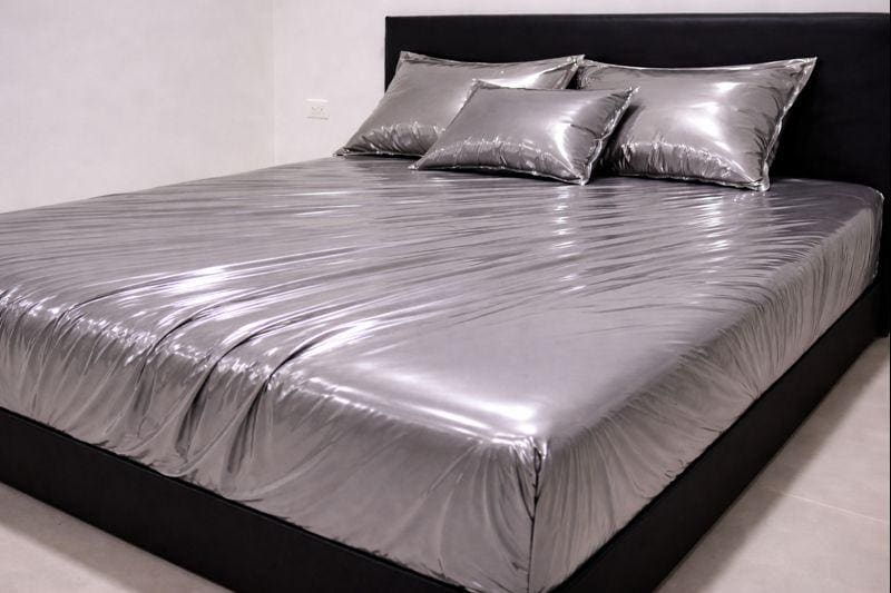 Silver  Shiny Nylon Bed Sheet Set with Gloss Finish