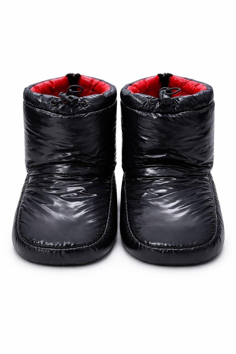 Men’s Black Shiny Nylon Puffer Slipper Boots