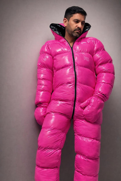 Glossy Nylon Jacket & Pants Set Luxury Winter Outfit