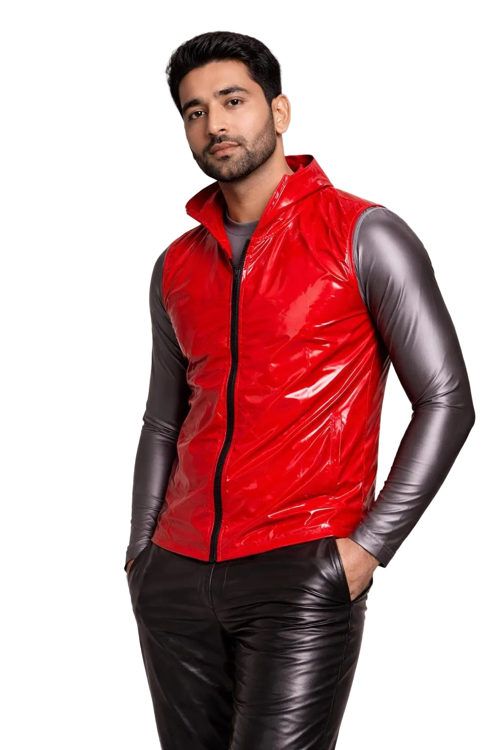 Men’s Red Shiny Nylon Vest Glossy Lightweight