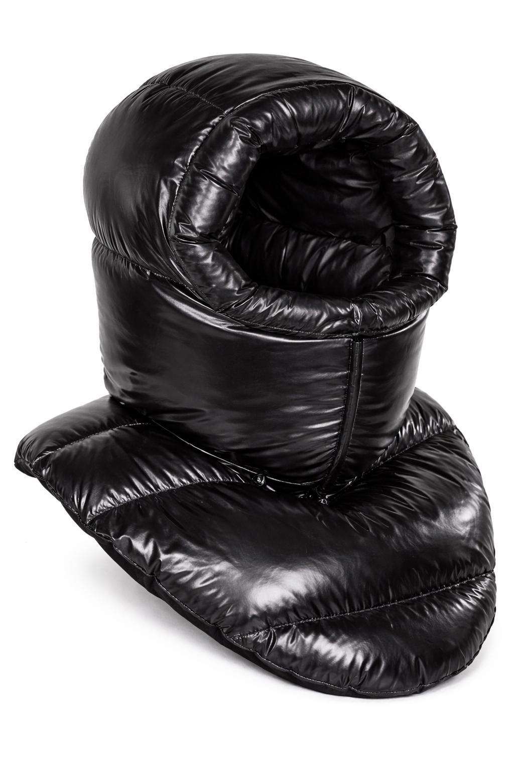 Glossy Black Puffer Neck Warmer Hood