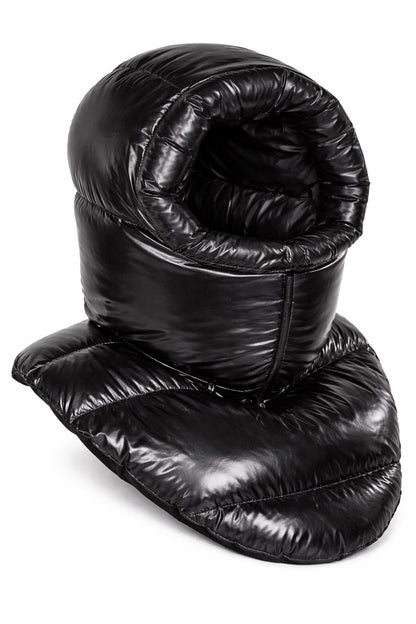 Glossy Black Puffer Neck Warmer Hood