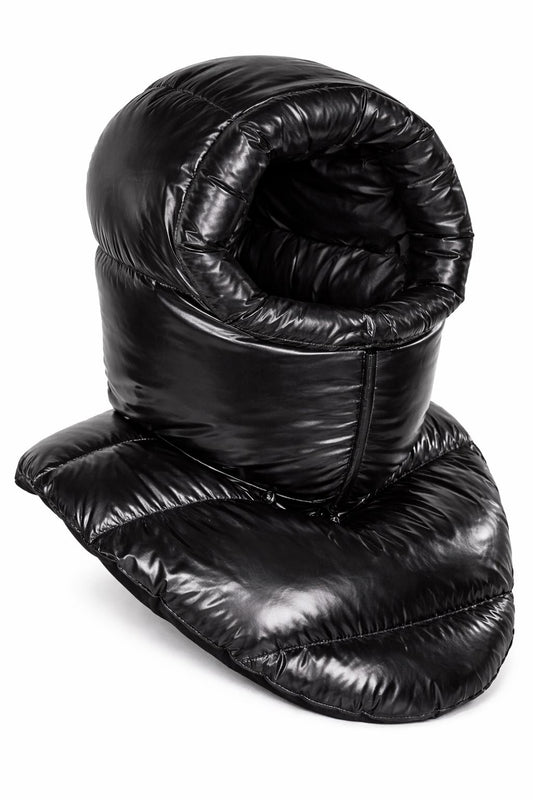 Glossy Black Puffer Neck Warmer Hood