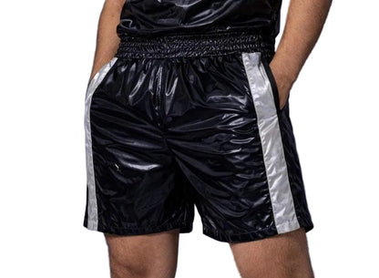 Shiny Nylon Boxing Shorts Trunks with White Side Stripes