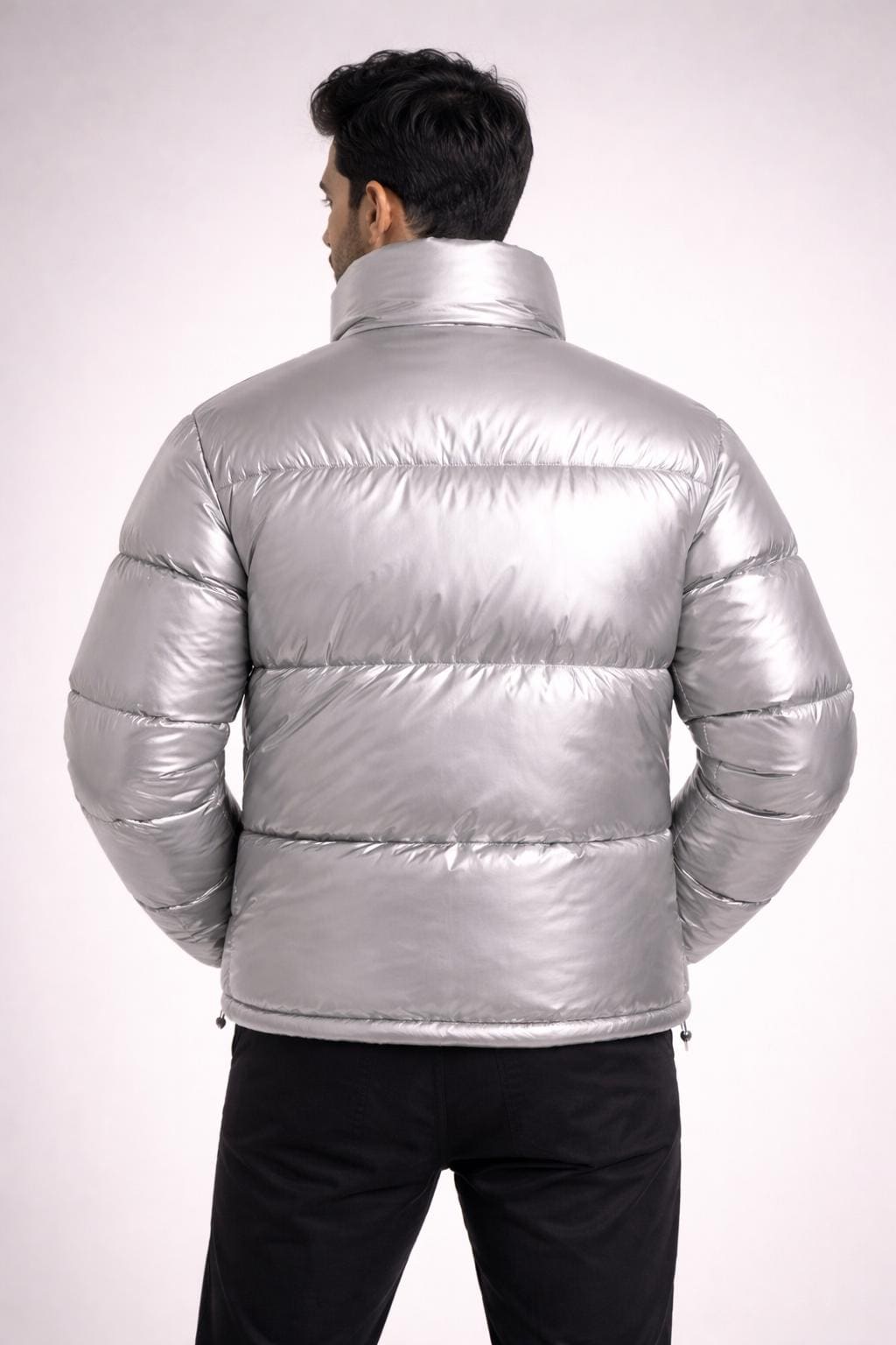 Silver Metallic Puffer Jacket Shiny Insulated Winter Outerwear