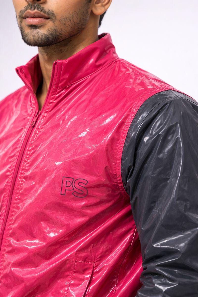 Shiny Nylon Tracksuit  Pink & Gray Gloss Set