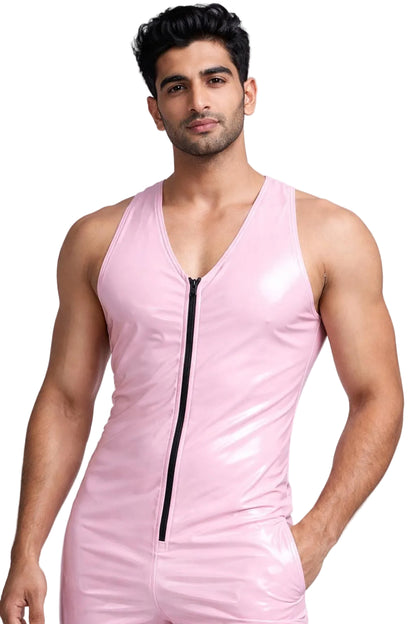Nylon Hooded Singlet Sleeveless Bodysuit with Front Zipper
