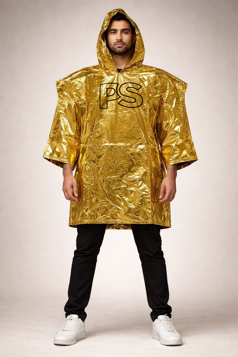 Gold Shiny Nylon Poncho  Lightweight Metallic Finish