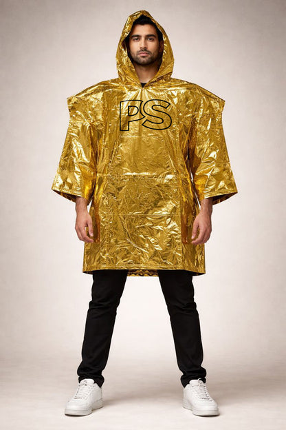 Gold Shiny Nylon Poncho  Lightweight Metallic Finish
