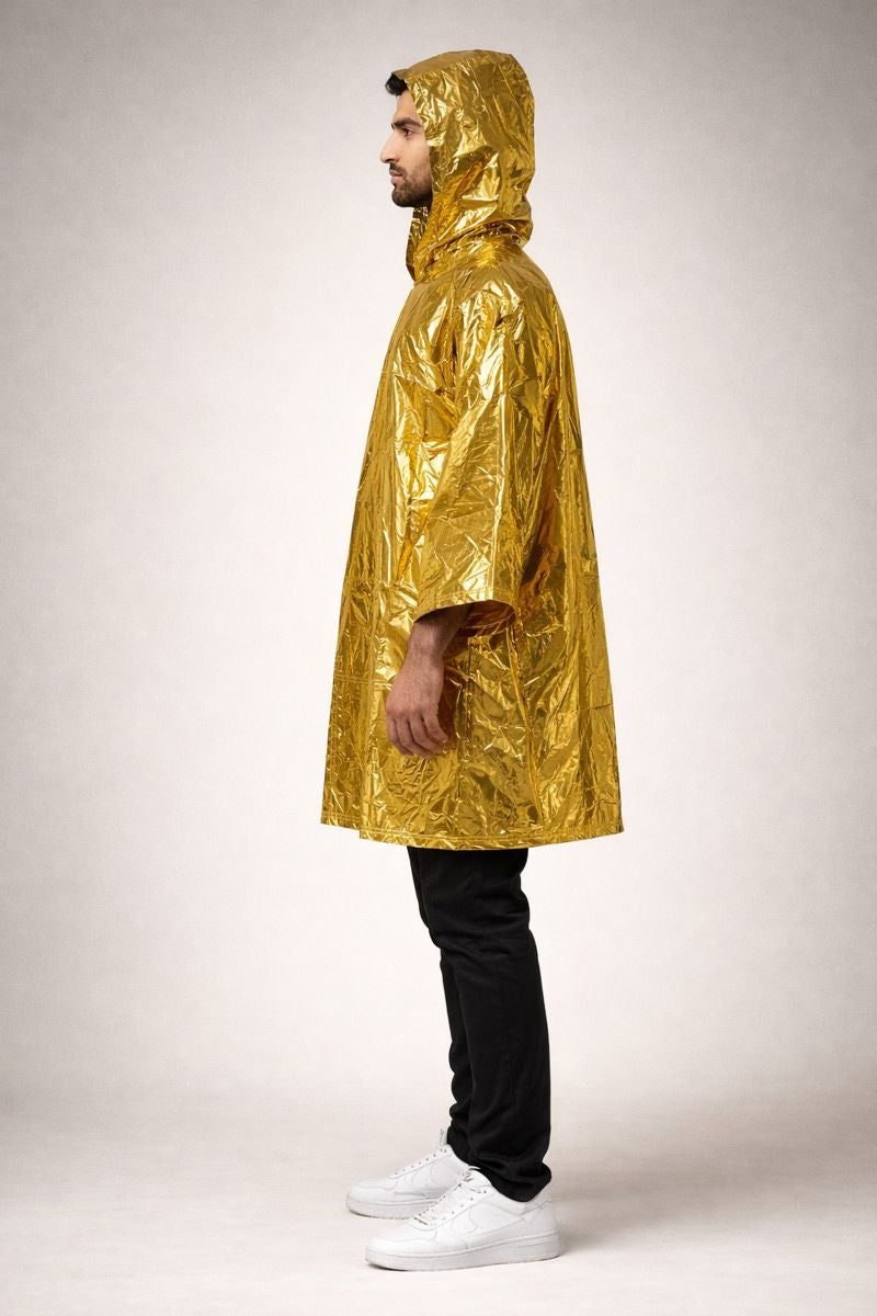 Gold Shiny Nylon Poncho  Lightweight Metallic Finish