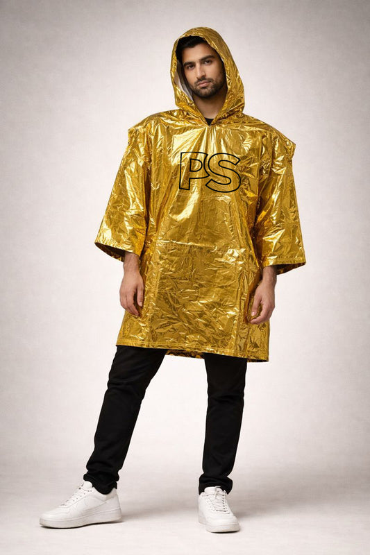 Gold Shiny Nylon Poncho  Lightweight Metallic Finish