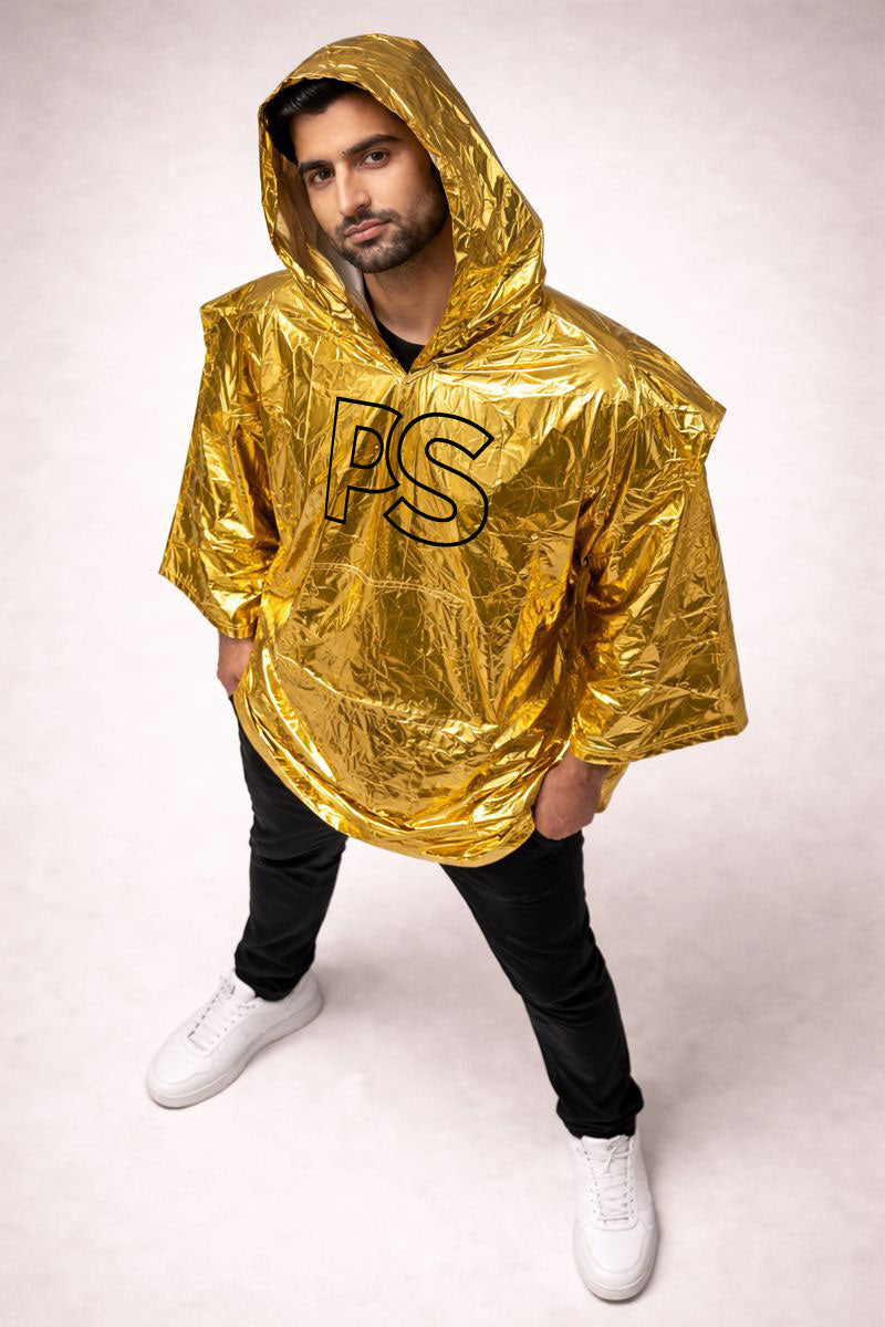 Gold Shiny Nylon Poncho  Lightweight Metallic Finish