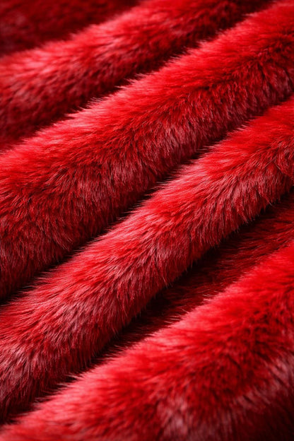 Red Faux Fur Hooded Jumpsuit Full Body Plush Winter Onesie
