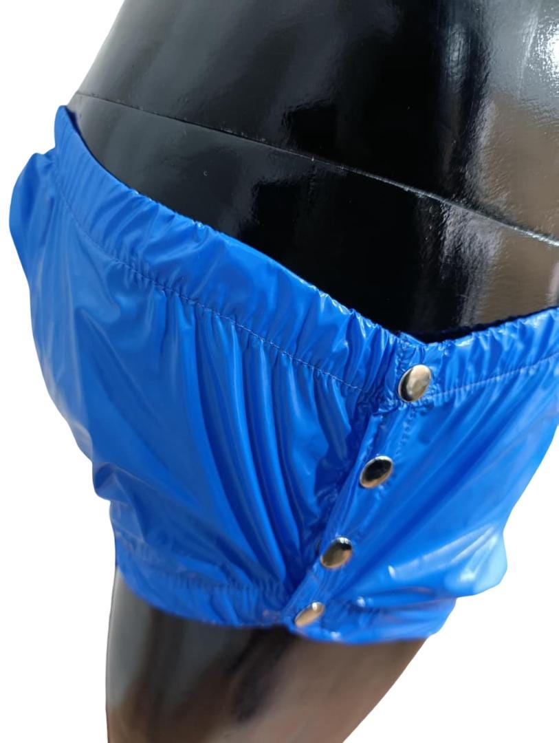 Royal Blue Shiny Nylon Briefs Adjustable Snap Side Cover