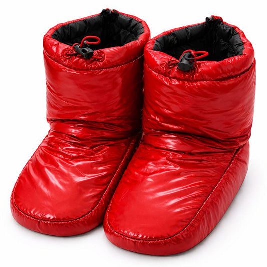 Red Puffy Indoor Slipper Boots with Adjustable Drawstring
