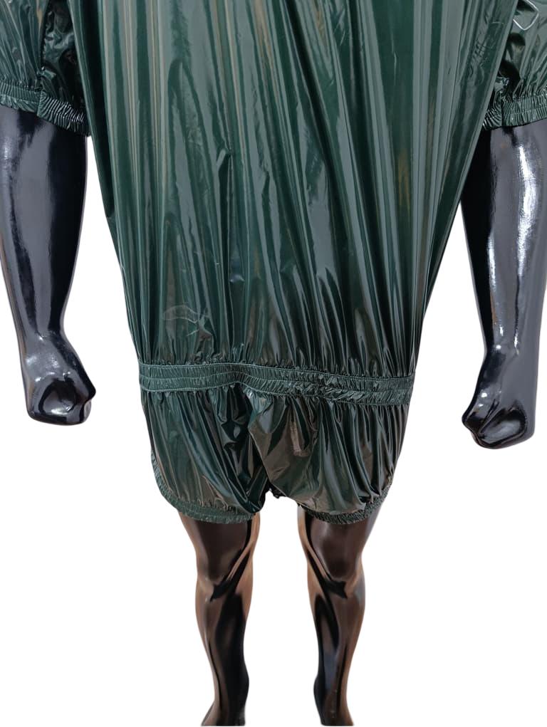 Unisex Drack Green Shiny  Onesie Glossy Hooded Quilted Romper