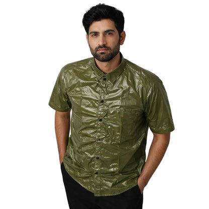 Glossy Short Sleeve Button-Down Casual Fashion Shirt