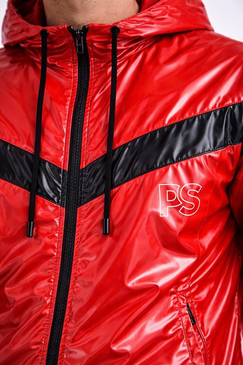 Shiny Nylon Tracksuit Red Gloss Lightweight Set