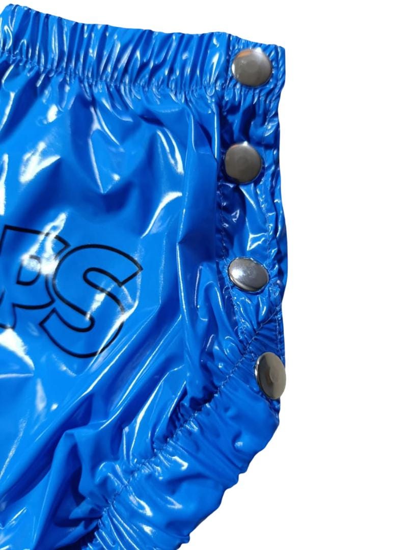 Royal Blue Shiny Nylon Briefs Adjustable Snap Side Cover