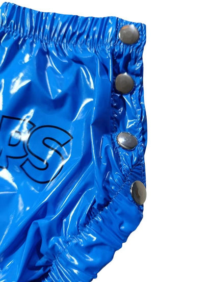 Royal Blue Shiny Nylon Briefs Adjustable Snap Side Cover