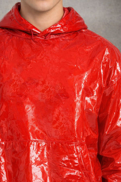 Shiny Red PVC Hooded Tracksuit Wet Look Fashion Outfit