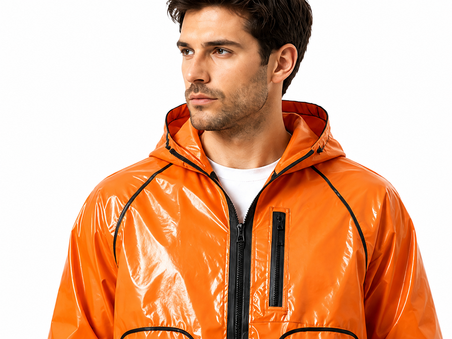 Men’s Orange Glossy Hooded Tracksuit with Cargo Pants