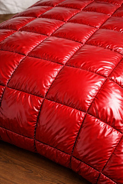 Glossy Burgundy Puffer Duvet Set Quilted Shiny Comforter with Matching Pillows