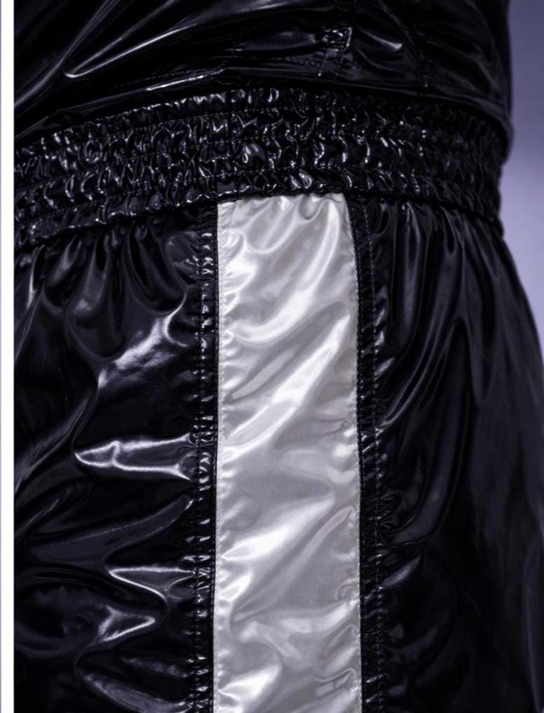 Shiny Nylon Boxing Shorts Trunks with White Side Stripes