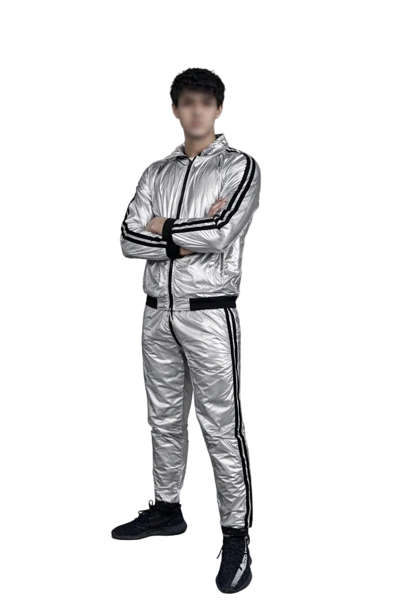 Metallic Silver Nylon Track Suit for Men  Modern Streetwear