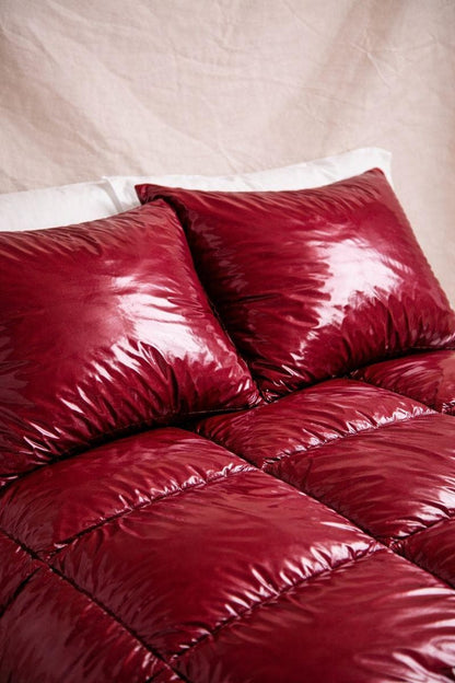 Blood Red Quilted Shiny Nylon Bedding Set