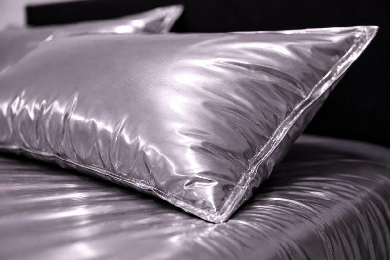 Silver  Shiny Nylon Bed Sheet Set with Gloss Finish