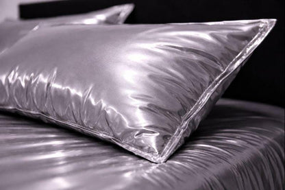 Silver  Shiny Nylon Bed Sheet Set with Gloss Finish
