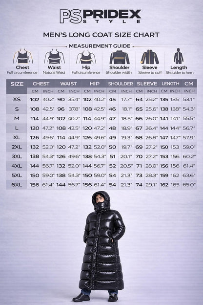 Long Black Shiny Puffer Coat Hooded Full Length