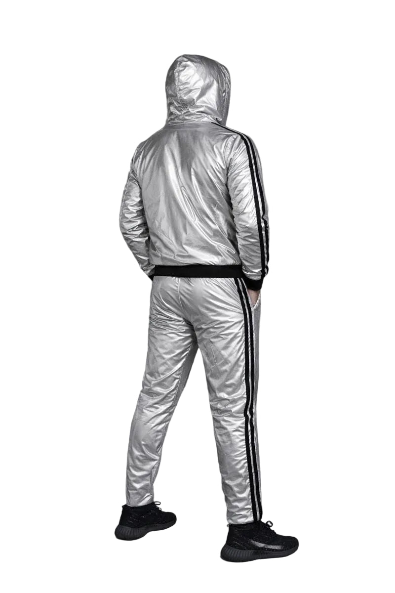 Metallic Silver Nylon Track Suit for Men  Modern Streetwear