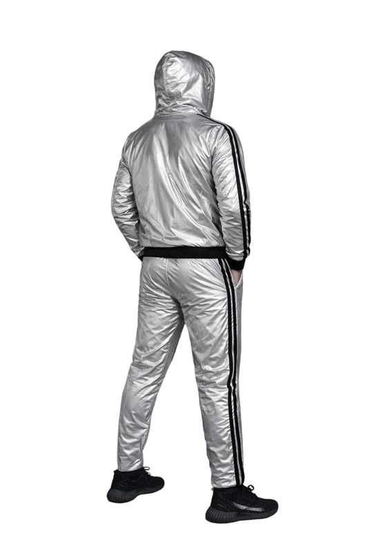 Metallic Silver Nylon Track Suit for Men  Modern Streetwear